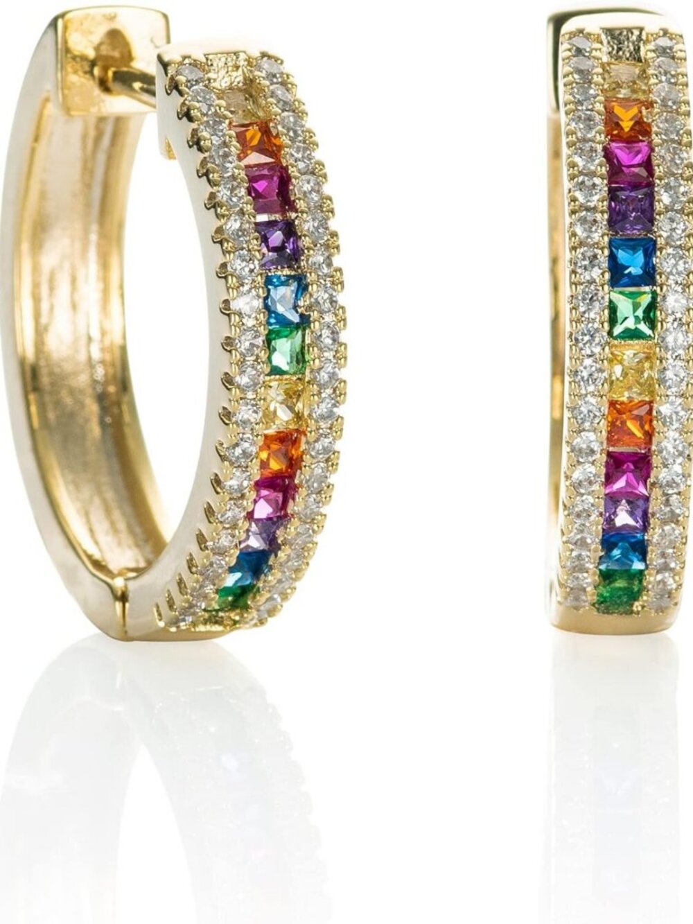 Colorful Hoop Earrings with Gemstones, Silver or Gold Hoops, Women's Jewelry
